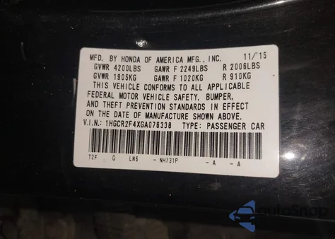 2016 Honda Accord Lx z USA, uszkodzony, nr VIN 1HGCR2F4XGA076338